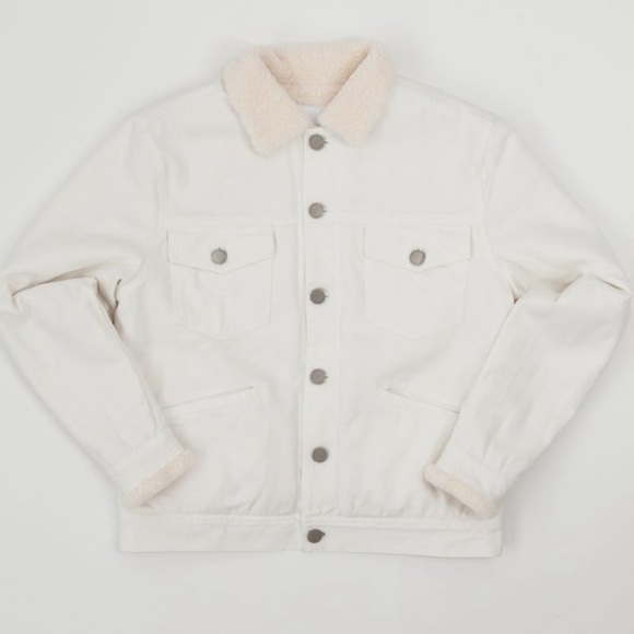 Profound Aesthetic white denim fleece lined trucker jacket | L | embroidered bk - Picture 4 of 15